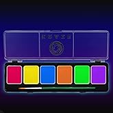 Kraze FX 6 Color Neon Face& Body Paint Palette (6 gram) with Brush - Water Activated, Professional UV Glow Blacklight Reactive Face Painting Kit, Hypoallergenic & Non-Toxic, Safe for Sensitive Skin