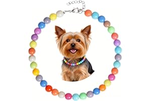 Colorful Beaded Dog Necklace Collar - Adjustable Beaded Dog Collar for Small Dog, Puppies & Cats, Candy-Colored Pet Jewelry f