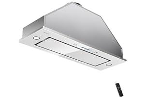 IKTCH New 36" Range Hood Insert, 900 CFM Ducted/Ductless Range Hood with 4 Speed Fan, White Stainless Steel & Tempered Glass Range Hood 36 inch with Gesture Sensing&Touch Control Making life Smarter