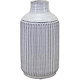 Melrose International Rustic Ribbed Terra Cotta Vase - Decorative Flower Vase for Home Decor White