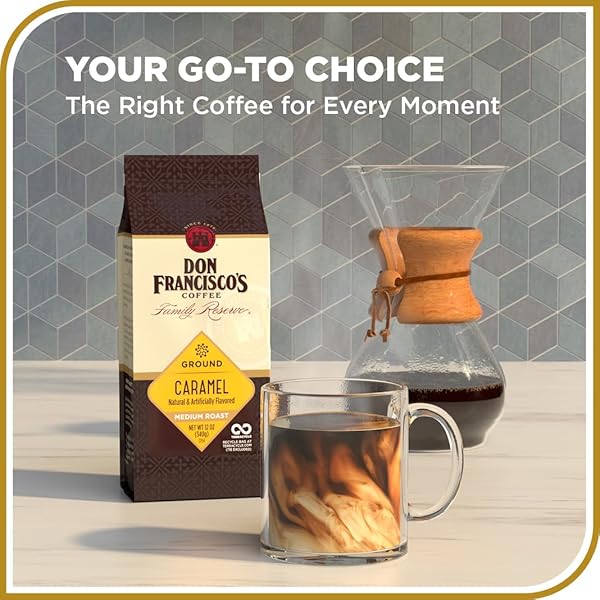 DON FRANCISCO’S CARAMEL GROUND COFFEE, MEDIUM ROAST – 100% ARABICA, FLAVORED COFFEE, 12 OZ BAG