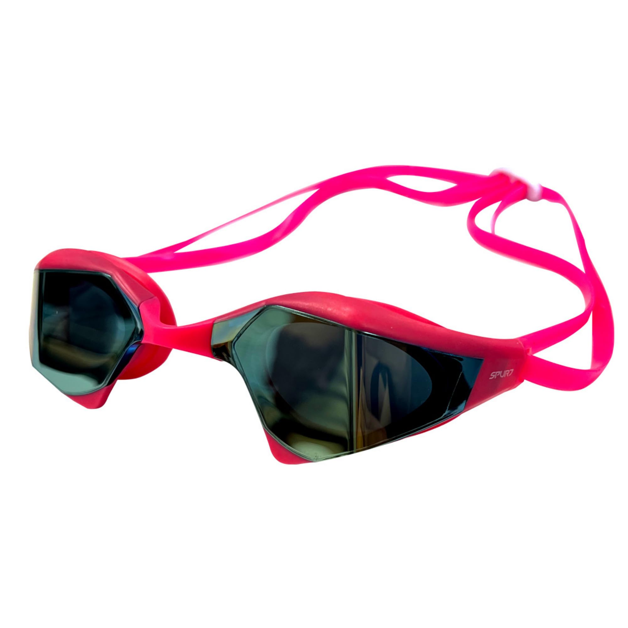 SPURT Adrenaline Pink Mirror Anti-Fog UV Protected Swim Goggles - Swimming Goggles with Adjustable Nose Bridge, Durable Silicone & TPR Build with Mirror Lens - For Competitive Swimmers - White/Pink