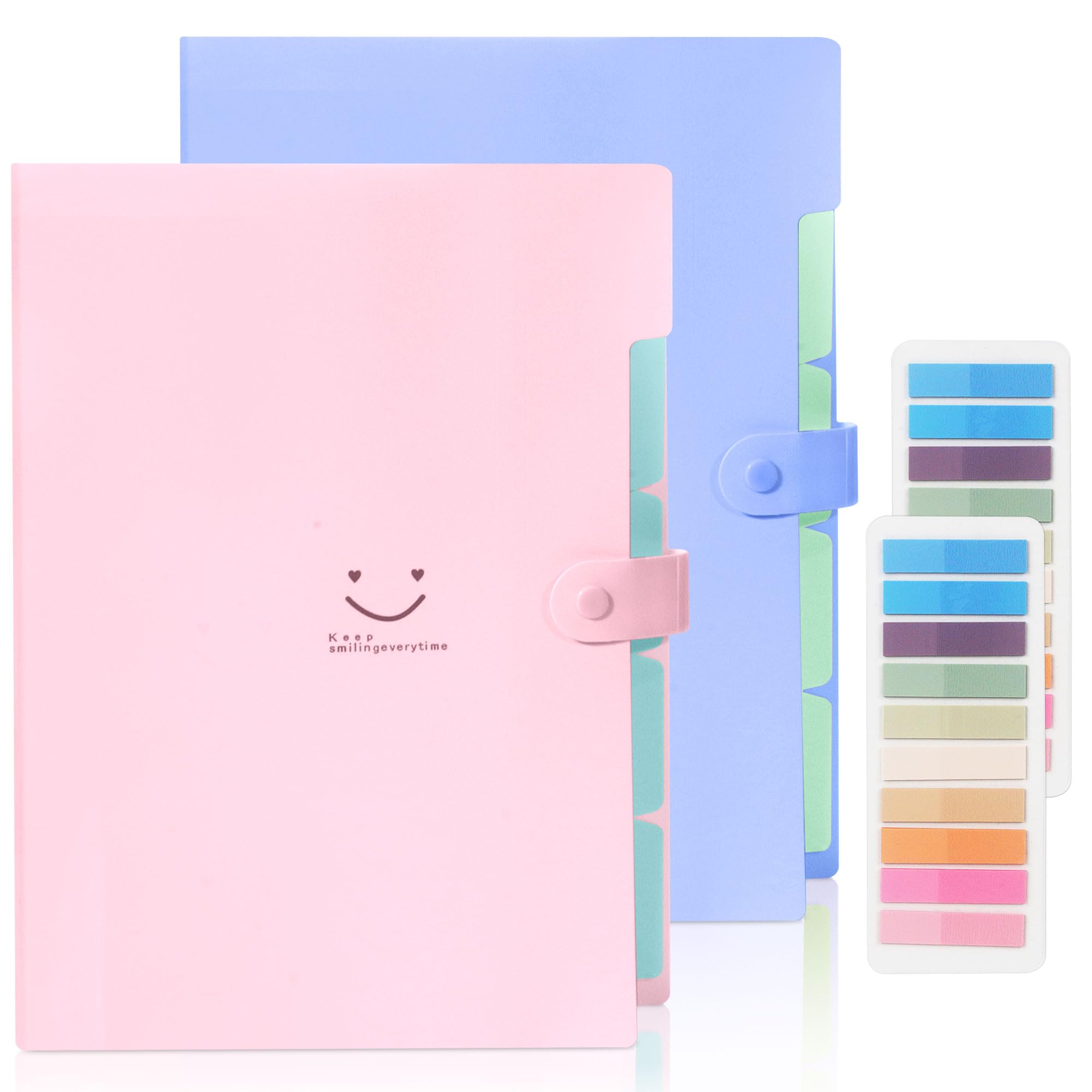 Pack of 2 A4 Document Folders, Expanding Folder A4 with 400 Labels, 5 Compartments A4 Folder with Press Stud for Home, Office, School and Travel