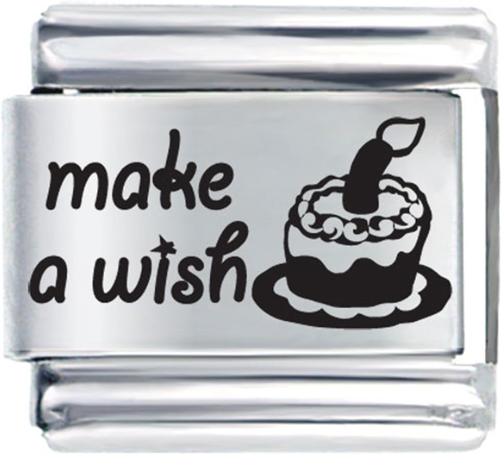 LuckyJewelry Make A Wish Birthday Nomination Laser Etched Italian Charm Sale Cheap fit Bracelet Link
