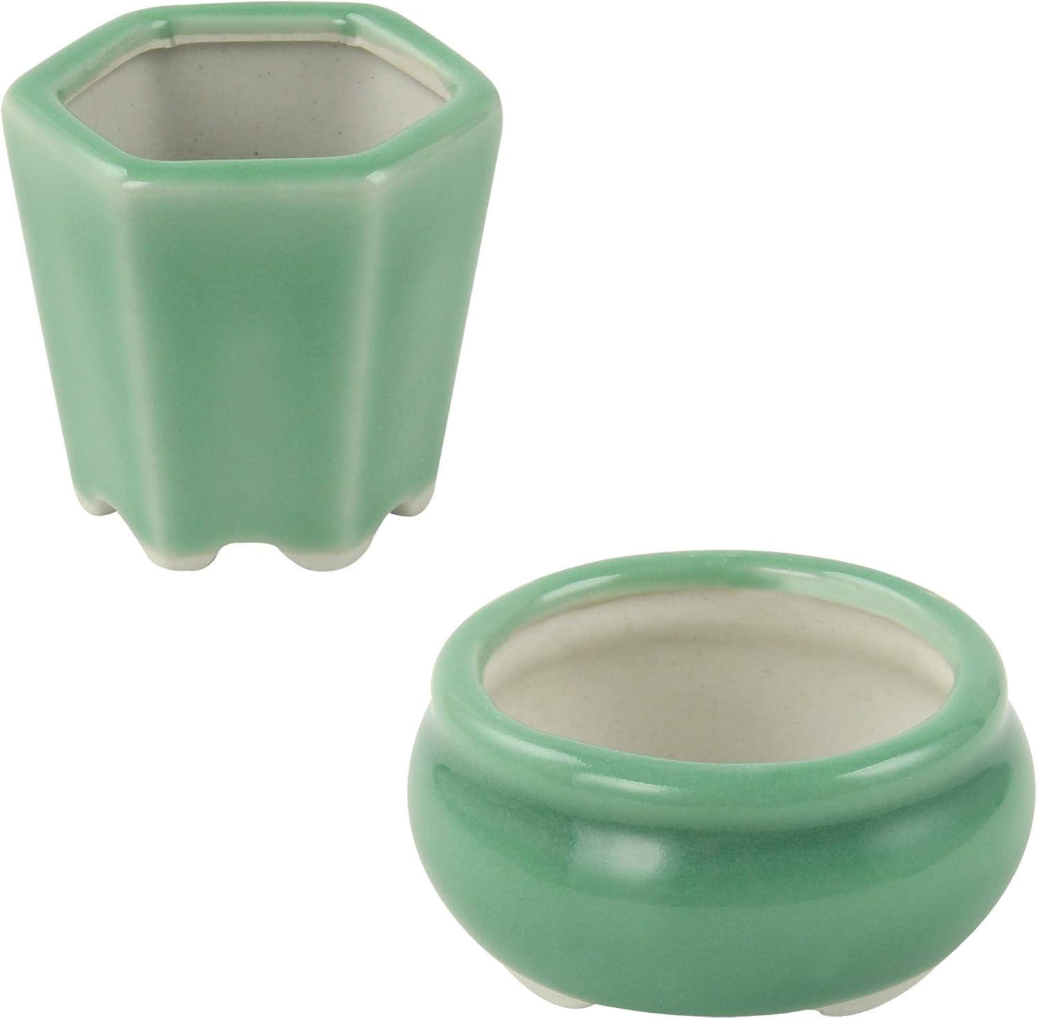 happy bonsai 2.4-2.8" (6-7cm) Mini Green Pots Value Set of 2, Green 2pc