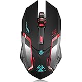 Wireless Gaming Mouse, VEGCOO C8 Silent Click Wireless Rechargeable Mouse with Colorful LED Lights and 2400/1600/1000 DPI 400mah Lithium Battery for Laptop and Computer (C9 Black)