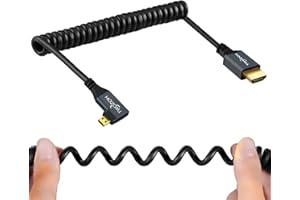 Twozoh Right Angled Coiled Micro HDMI to HDMI Cable, Micro HDMI to HDMI Coiled Cable 90°Degree Stretched Length 30cm to 150cm - Supports 3D/4K 1080p(5FT)