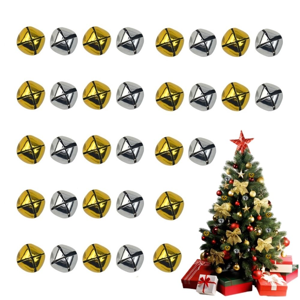 TANCUDER 100 PCS Christmas Jingle Bells 12mm Xmas Craft Bells Small Jingle Sleigh Bells Beads Mini Christmas Bells Tiny Metal Tinkle Bell Ornament for DIY Xmas Festival Decoration, Silver & Gold
