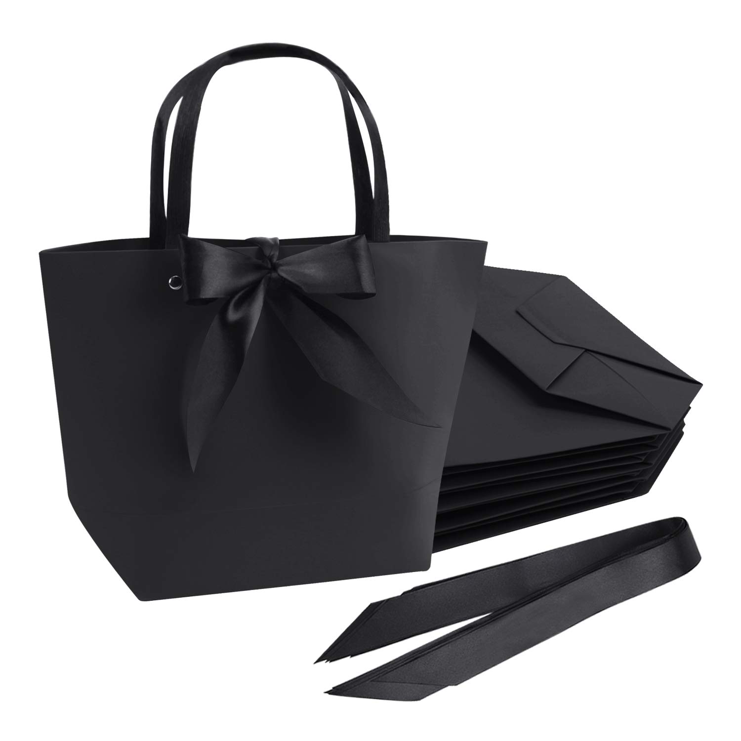 10X Elegant Ribbon Bow Paper Bags with Handles, Recycled Paper Gift Bags Party Favour Bags for Birthday, Christmas,Wedding/Bridesmaid Celebration Present, Baby Shower, 28cm*20cm*10cm