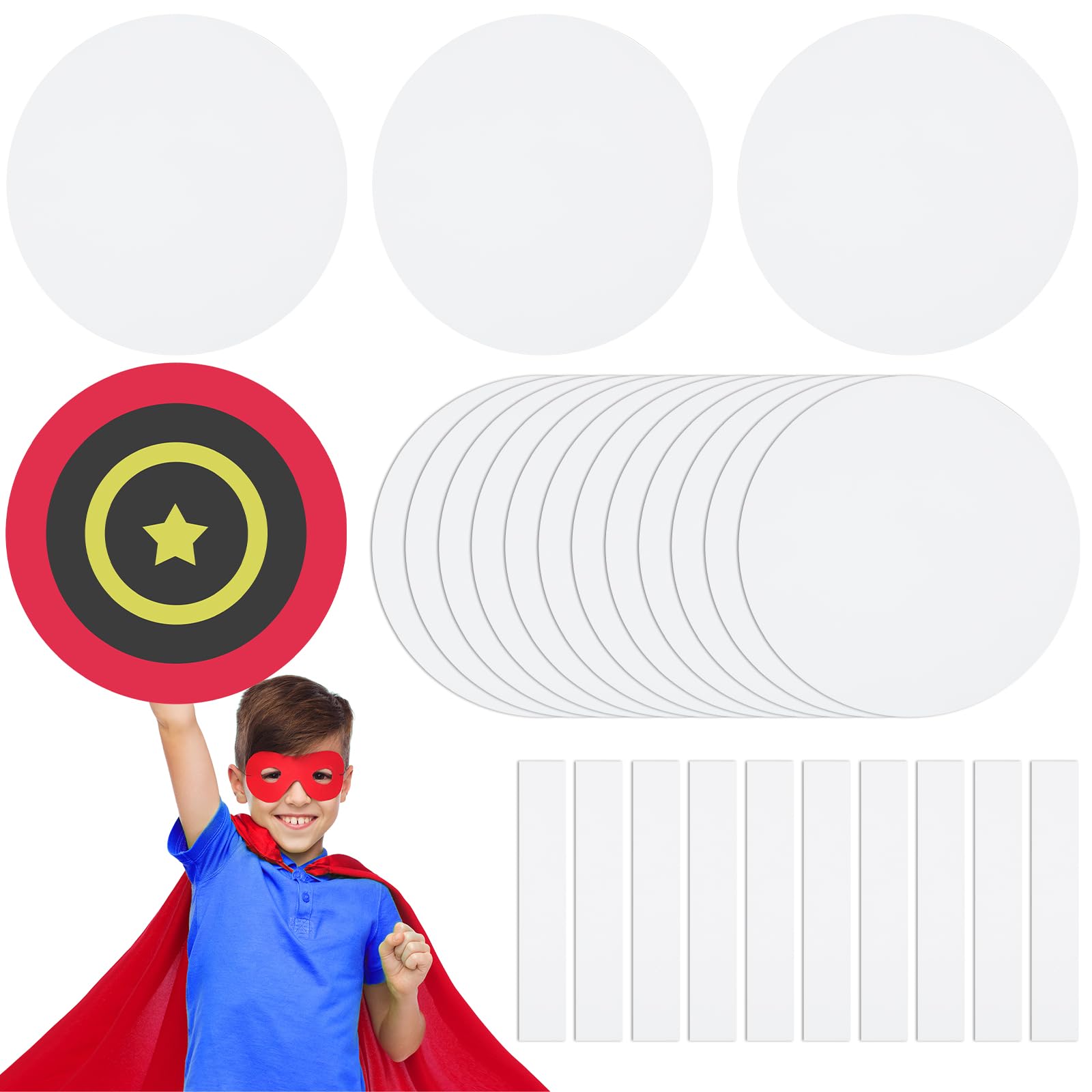 Photo 1 of Motipuns 24 Pcs Color Your Own Captain Shields 13'' Kids Captain Hero Shield Crafts DIY Blank Cardboard Hero Costume Props with Handles Role Paly Birthday Party Halloween Cosplay Dramatic Play Decor