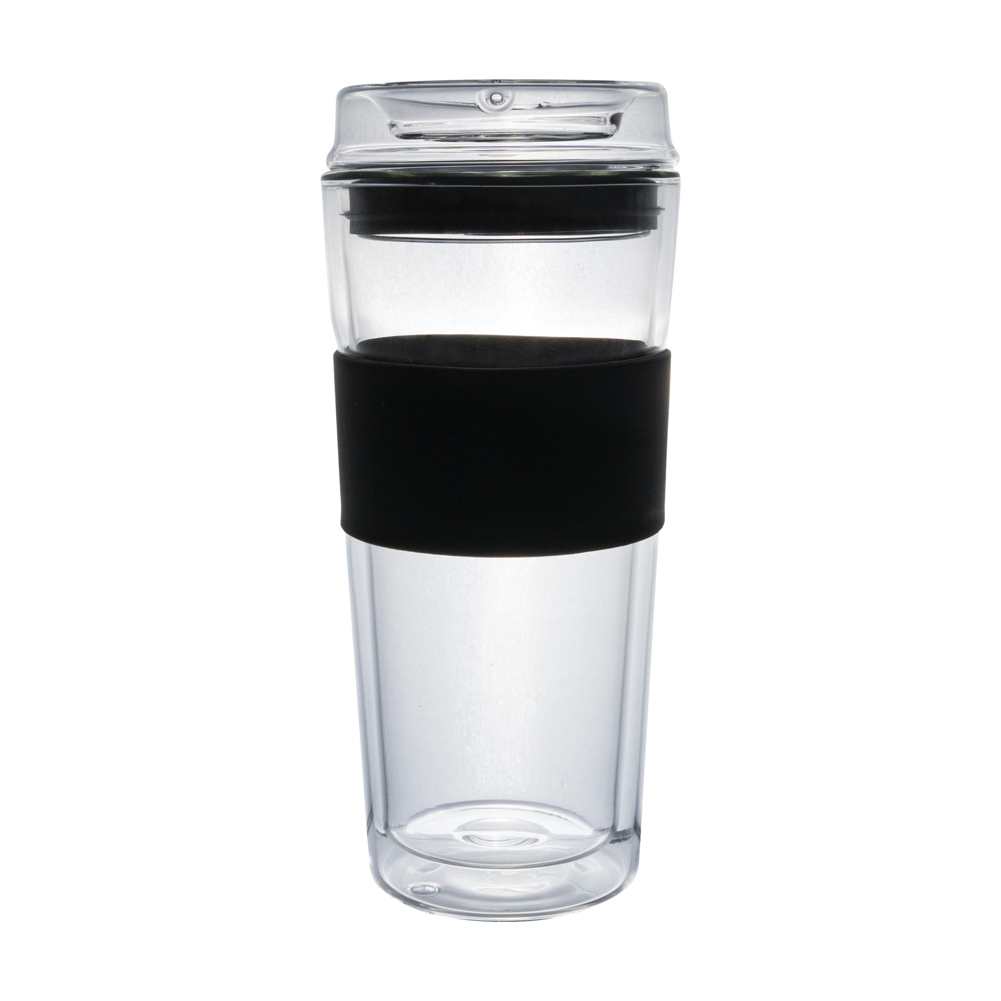 Photo 1 of Double Wall Glass Tumbler 14 ounce All Glass Reusable Insulated Tea/Coffee Mug & Lid, Hand Blown Glass Travel Mug No Leaks, Silicone Grip for Easy Carry, Natural Taste