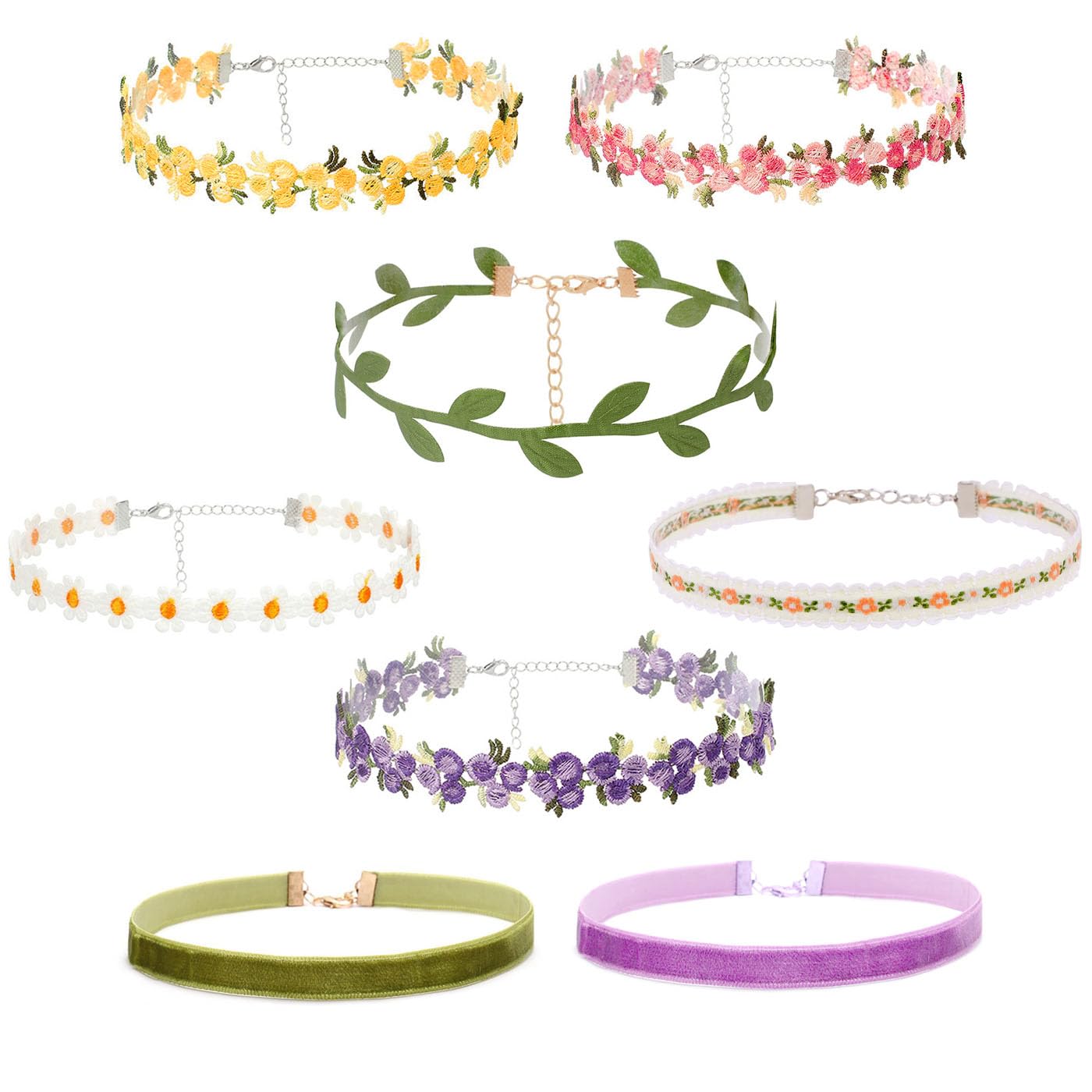 PINCHUAN 8PCS Flower Choker Necklace for Women Lace