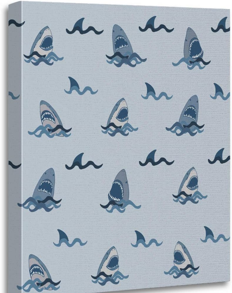 Altuny Canvas Print Wall Painting Pictures Shark Angry Fish Open Mouth Head Doodle Abstract Aggression Aggressive Artwork Modern Decor for Living Room Bedroom Bathroom Great Gift 12x16 Inch