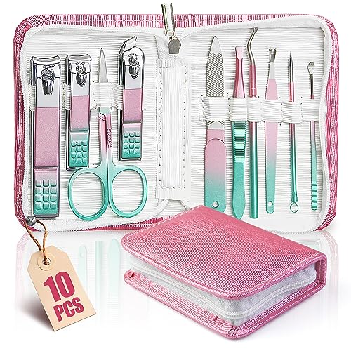 爪切りセット 10点 グルーミングセット マニキュアセット ネイルケアセット 多機能 ステンレス製 携帯便利 専用収納ケース付き 【マルチカラー】