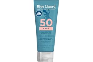 BLUE LIZARD Baby Mineral Sunscreen with Zinc Oxide, SPF 50+, Water Resistant, UVA/UVB Protection with Smart Cap Technology - Fragrance Free, 3 Ounce Tube