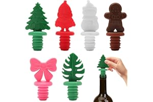 Christmas Wine Stopper, 6 Pcs Silicone Wine Bottle Stoppers, Reusable Bottle Saver Sealer Wine Corks for Xmas Party Decoratio