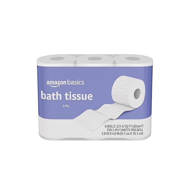 AMAZON BASICS 2-PLY TOILET PAPER, 6 ROLLS (1 PACKS OF 6), EQUIVALENT TO 25 REGULAR ROLLS