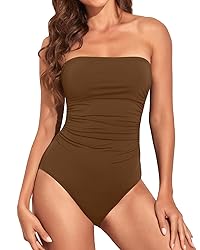 Holipick Women Brown One Piece Swimsuits Tummy