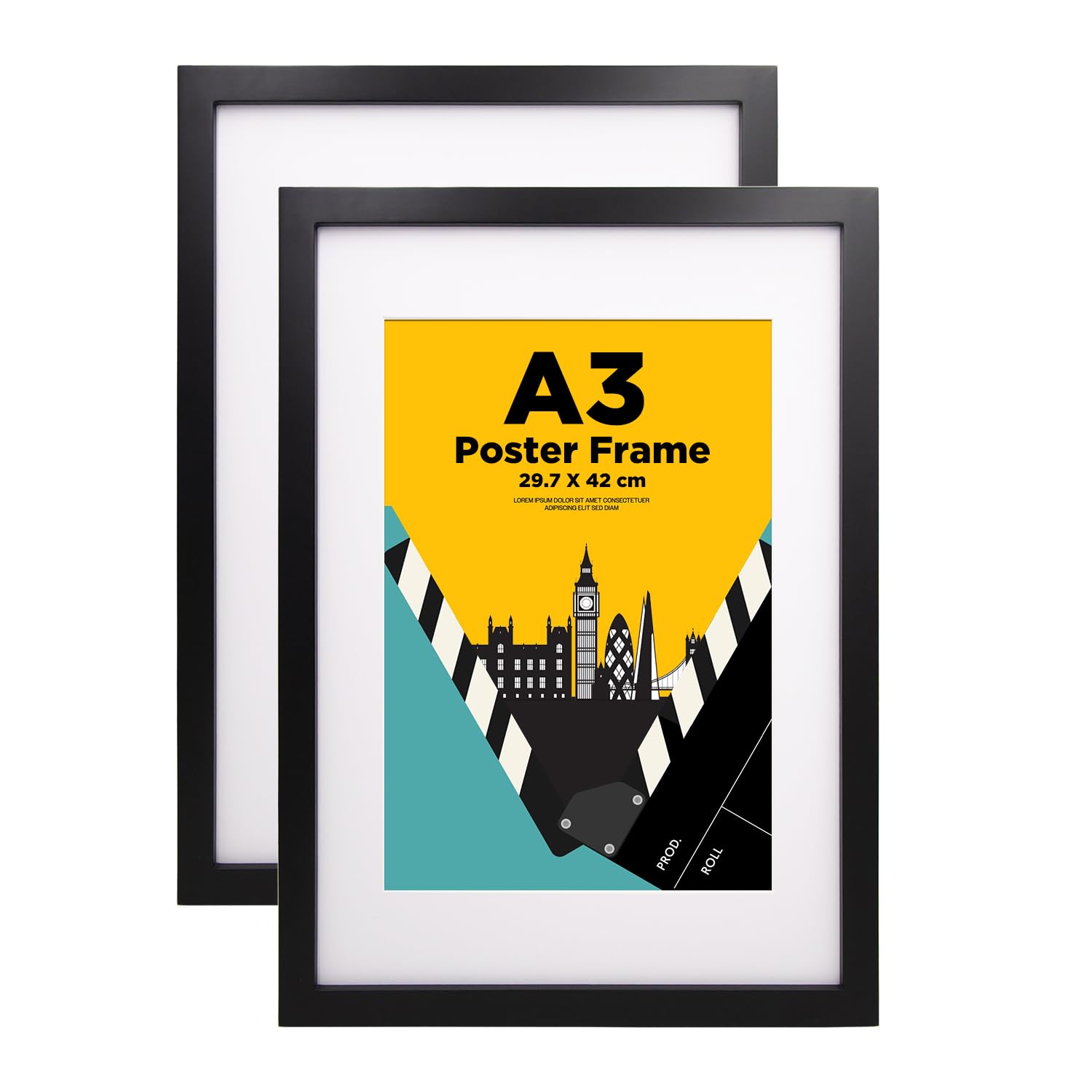 EGOFINE A3 Frames Black Set of 2 - Wooden Picture Frames Matted for A4, A3 Photo Frames with Acrylic Glass Front for Wall Mounting, 29.7 X 42 cm Poster Frames for Portrait, Printing