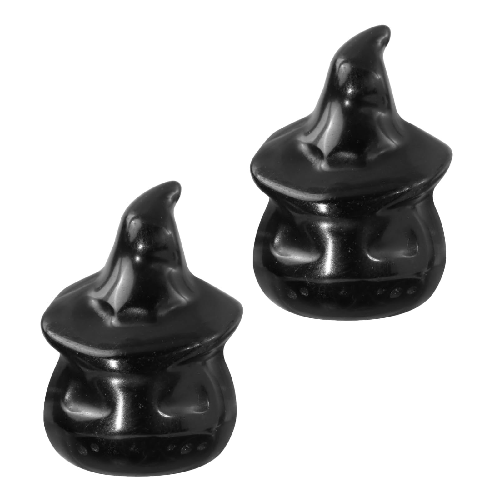 mookaitedecor Set of 2 Black Obsidian Halloween Crystal Ghost Pumpkin Figurine Witch Decorations & Micro Landscape Ornament, Hand Carved Crystal Statue Sculpture Cute Gothic Gifts
