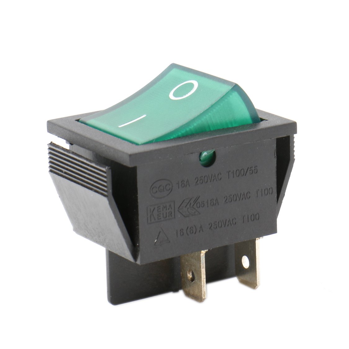 Heschen Rocker Switch ON-OFF DPST 4 Terminals Green light 16A 250VAC 2Pack, 2 Piece
