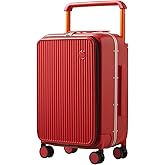 mixi Carry On Luggage 20'' Suitcase with Front Laptop Pocket, Wide Handle Rolling Travel Suitcases PC Hardshell with Aluminum Frame Spinner Wheels & TSA Lock, Carry-On Luggage(Red)