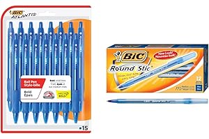 BIC Glide Bold Retractable Ball Point Pen (1.6mm) + BIC Round Stic Xtra Life Ballpoint Pen (1.0mm) | Blue Ink | 27-Count