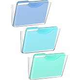 SUPEASY Clear Acrylic Wall File Holder, 3 Pack Wall Mount Pocket Organizer | One-piece design, no assembly needed, ideal for mail magazines folders office home classroom use