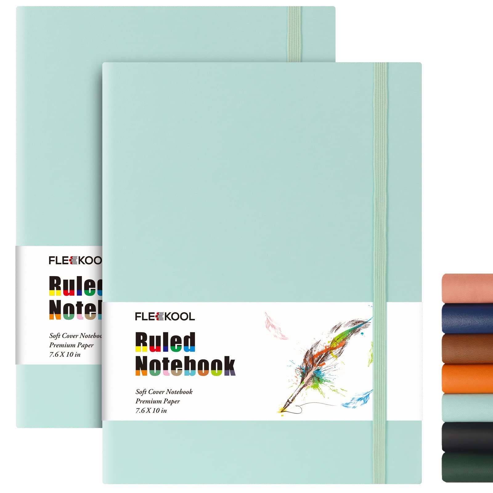 FLEEKOOL B5 College Ruled Notebook 2 Pack - Softcover Composition Notebooks with 100gsm Thick Paper,376 Numbered Pages,19 x 25 cm,Inner Pocket - Mint Mint — image 1