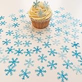 48pcs 1.77" Christmas Wafer Edible Snowflakes Cupcake & Cake Toppers Decoration for Winter Frozen Theme Party