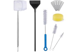 URUQ Fish Tank Cleaning Kit: Algae Scraper for Aquariums Glass Scrubber Cleaner Tools with Handle - 7 in 1 Betta Fish Tanks Cleaning Accessories Set Including Fishing Net Sponge Brush Pump Brush