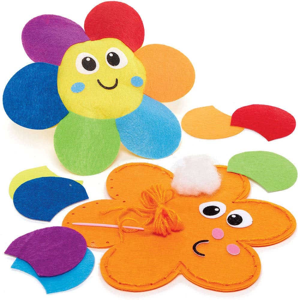 Baker Ross FC732 Rainbow Flower Cushion Sewing Kits - Pack of 2, Craft Kits for Kids, Sewing Crafts for Kids
