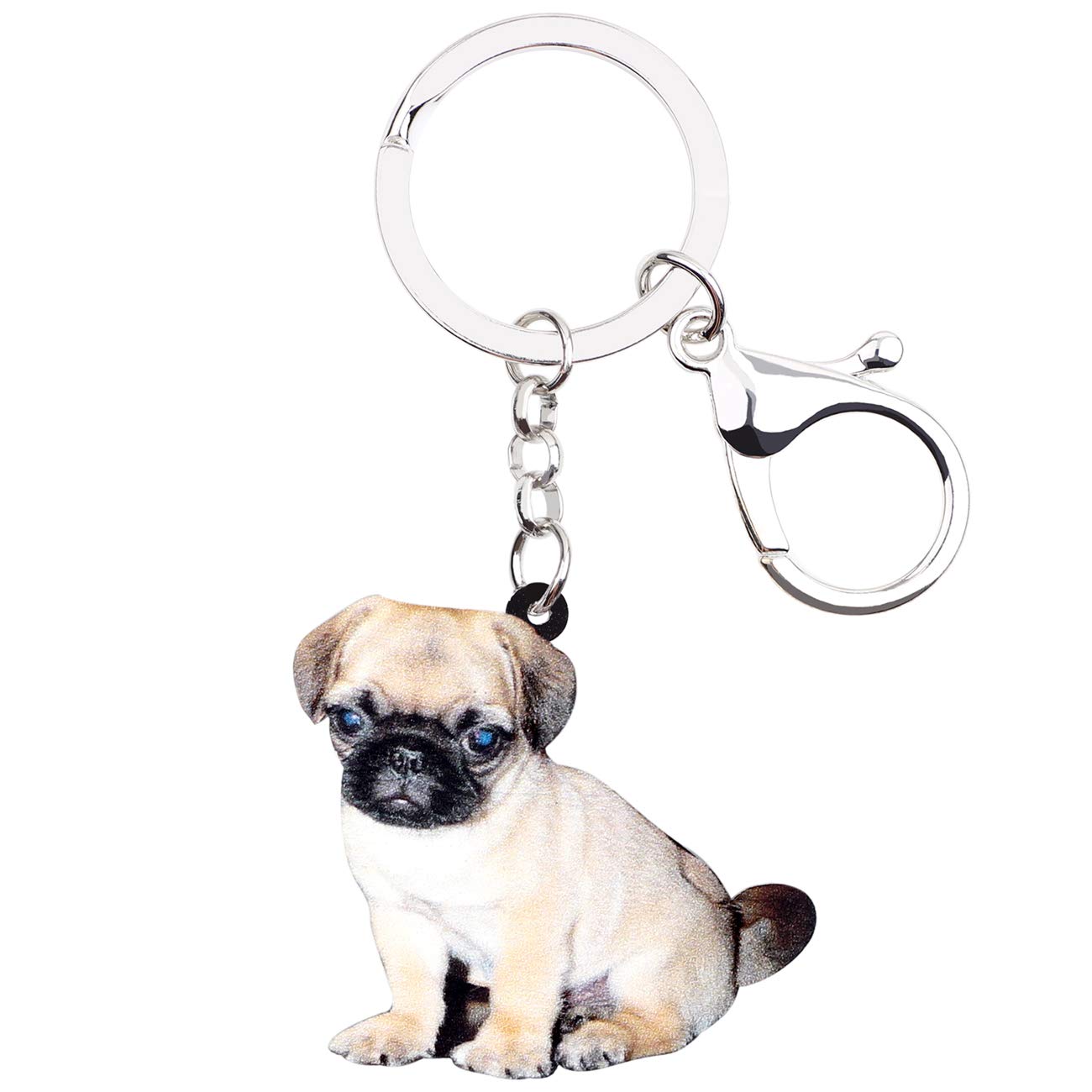 WEVENI Acrylic Valentines Pug Dog Keychain Novelty Jewelry for Women Girls Purse Wallet Accessories Charms, Pug Dog E, 43mm x 36mm