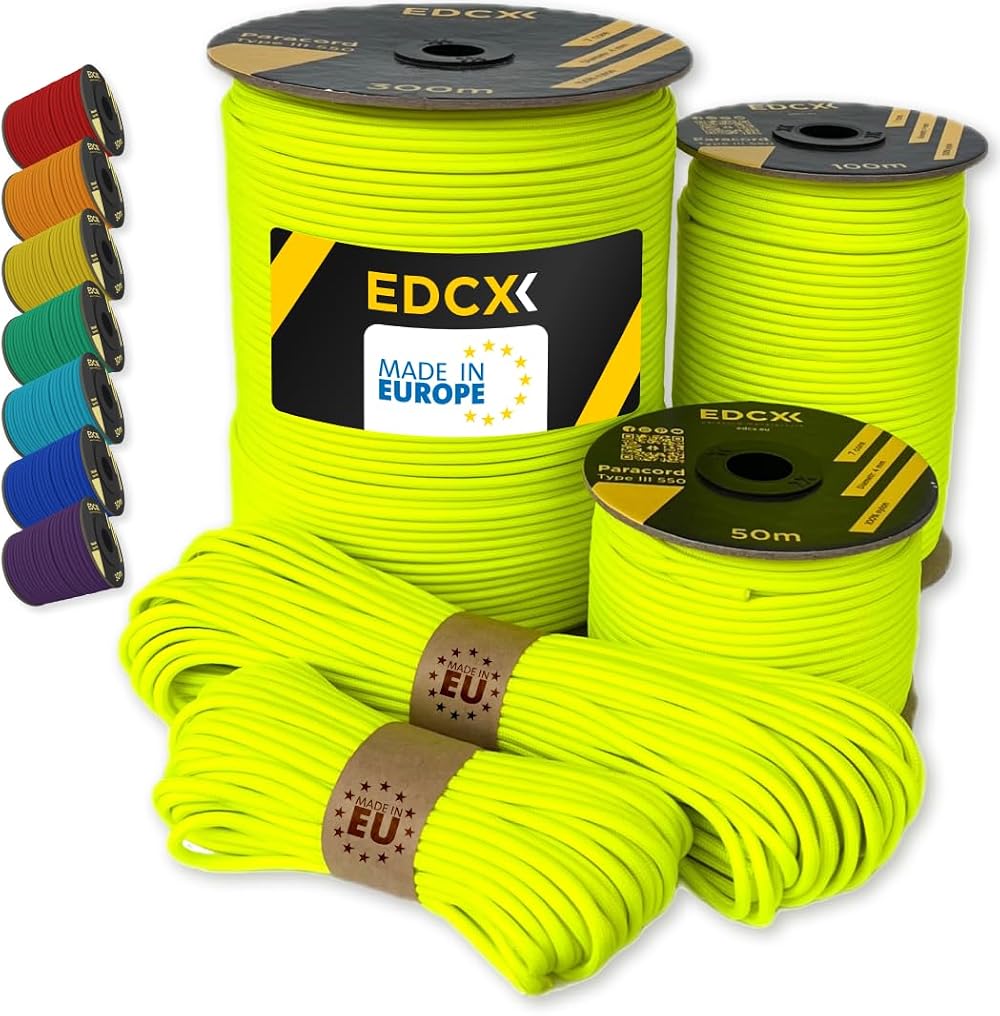 EdcX Paracord 4mm 550 Type III 7-Strand 32 Sheath 10m-300m EU Made