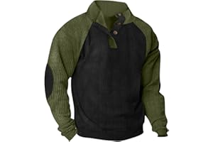 Muscularfit Sweatshirts for Men no Hood Corduroy Lapel Collar Buttons Shirts Vintage Fashion Long Sleeve Lightweight Pullover