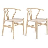 Polynices Wishbone Chairs Set of 2, Rattan Dining Chairs (Natural) | Solid Ash Wood, Curved Armrests, 300 LBS Capacity, Mortise &amp; Tenon Joinery, Fully Assembled, Non-Slip Felt Pads