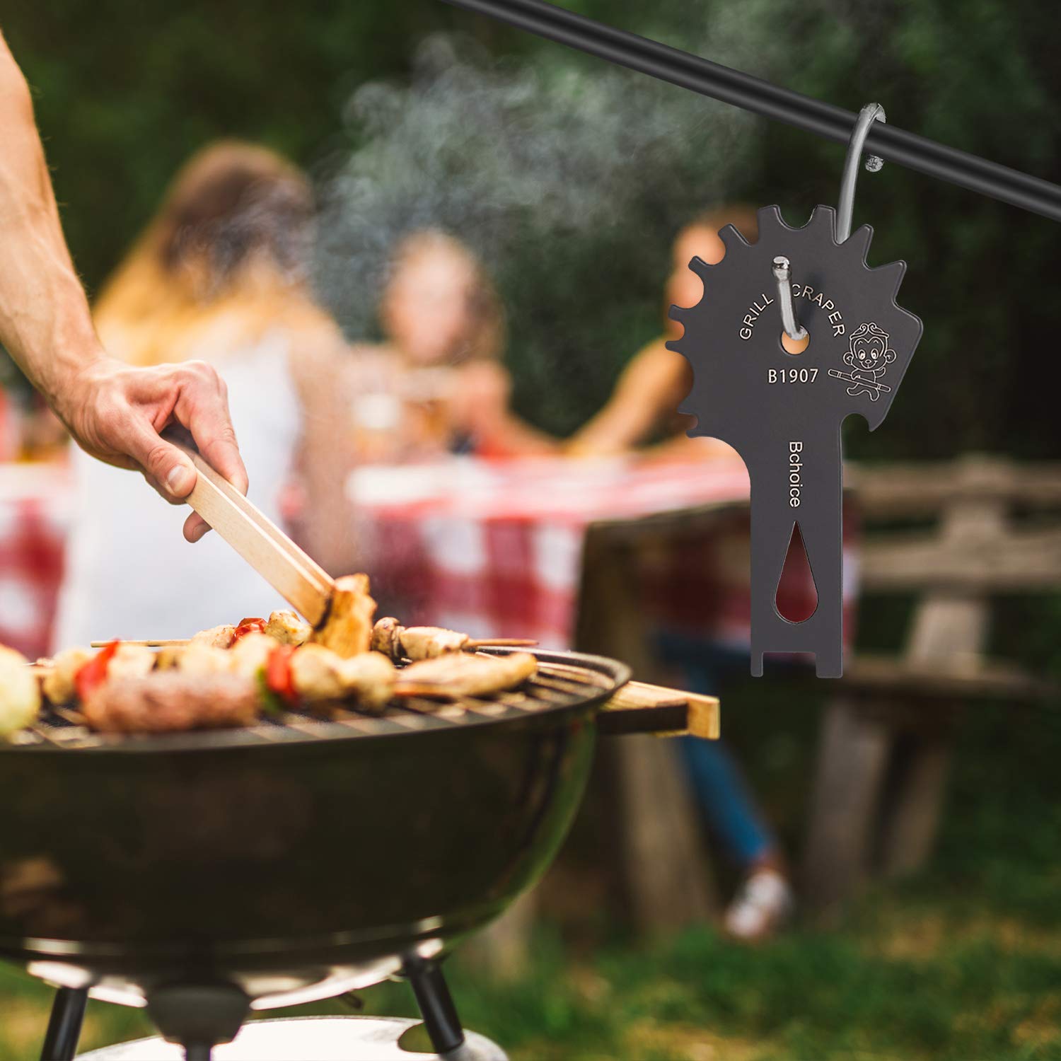 Bchoice Stainless Steel BBQ Grill Scraper Brushes- Grill Grate Scrapers Cleaner Barbecue Non-bristles Grill Brush Perfect BBQ Cleaning Tools - Works with Most Grill Grates, Grey