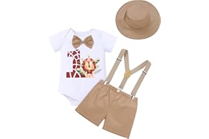 IDOPIP First Birthday Outfit Boy Baby Lion Cake Smash Clothes Safari Animals Romper Suspenders Shorts Hat Set for Photo Shoot