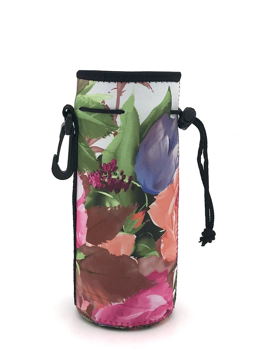 Wommty Neoprene 20Oz Insulated Water Drink Bottle Cooler Bottle Carrier Cover Sleeve Tote Bag with Carrying Handle and Plastic Backpack Hook for Climbing Cycling and Running Outdoor Activities (Peony)