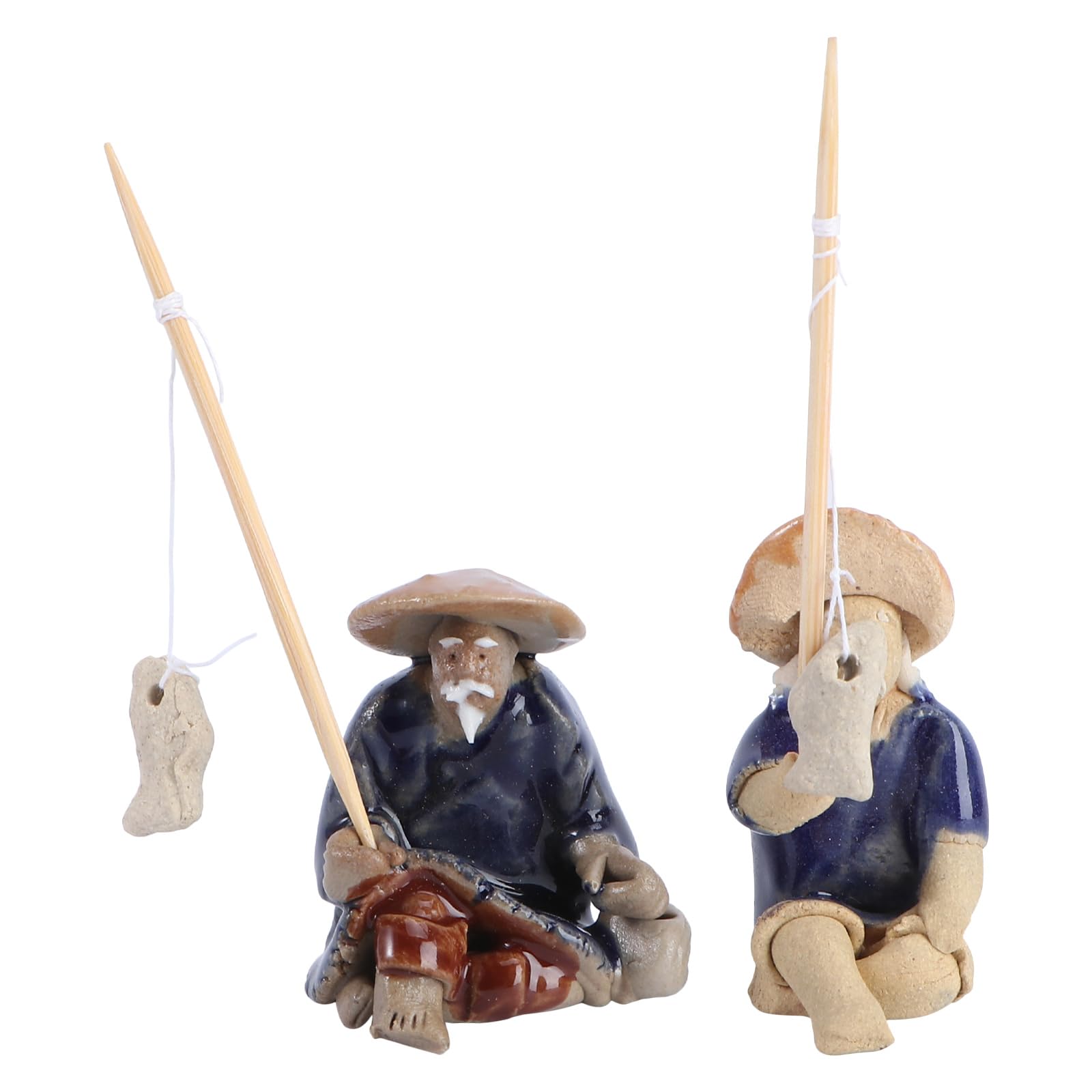 Abaodam 2pcs Miniature Fisherman Sculpture - Mini Fisherman Figurine Glass Decor Elder Crafts Rockery Bonsai Ornaments Accessories Aquarium Ceramic Figures