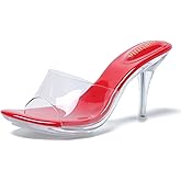 LIURUIJIA Clear Heels For Women Sexy Slip On Open Toe High Heeled Dressy Sandals Comfortable Strappy Mules
