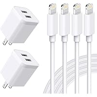 USB Wall Charger, [Apple MFi Certified] iPhone Charger Lightning Cable 6FT(4PACK) Fast Charging Data Sync Cords Dual…