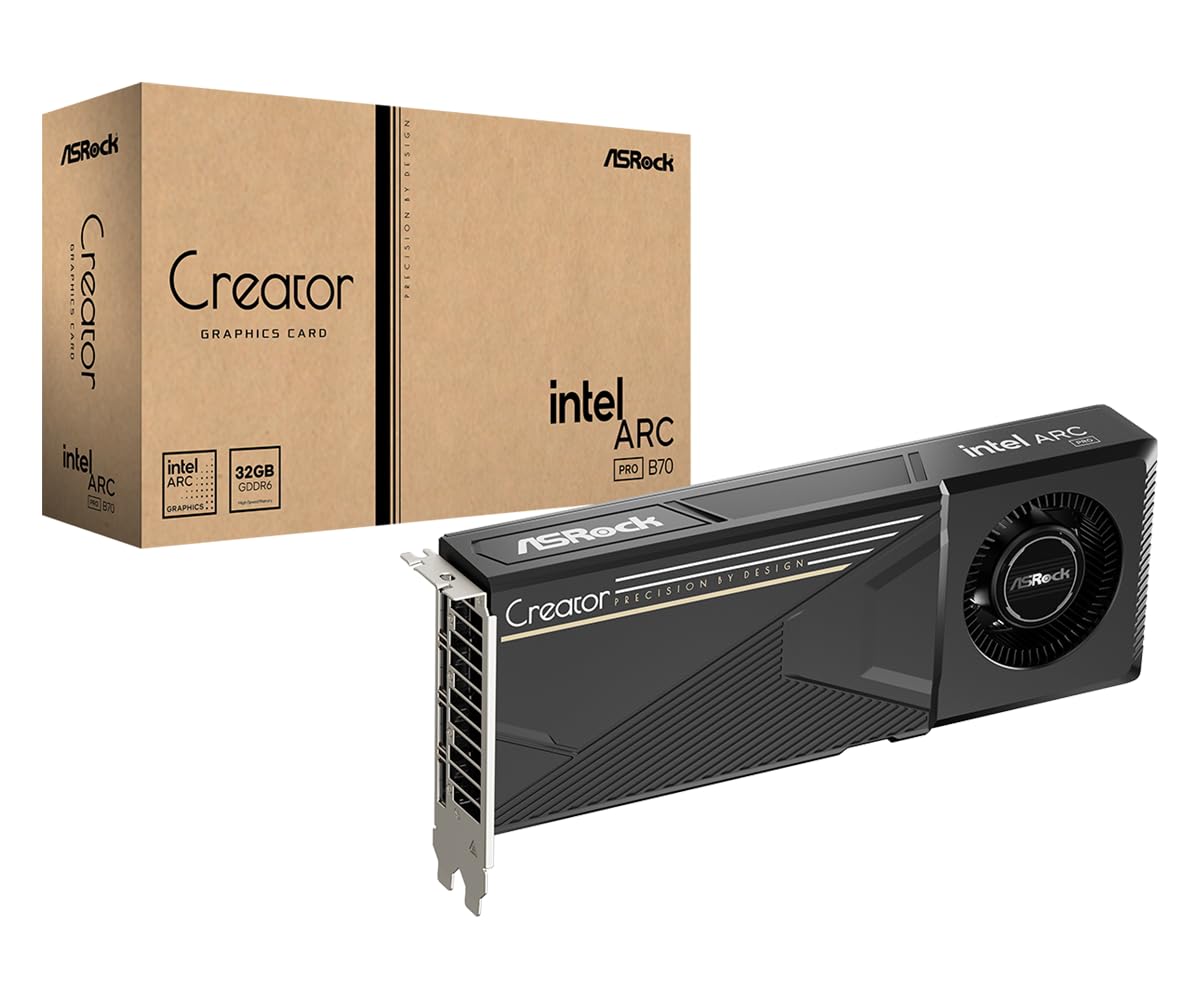 ASRock Intel Arc Pro B70 Creator 32GB Workstation Graphics Card, Xe2-HPG, 32GB GDDR6, PCIe 5.0, 4X DP 2.1, Blower Fan, Vapor