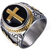 JAJAFOOK Jewelry Silver-Tone Stainless Steel Christian Holy Cross Ring for Men's Rings