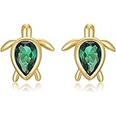 KECHO 14k Solid Gold Fox French bulldog Highland Cow Turtle Owl Penguin Earrings for Women Cute Animal Stud Earring Birthday Christmas Gifts