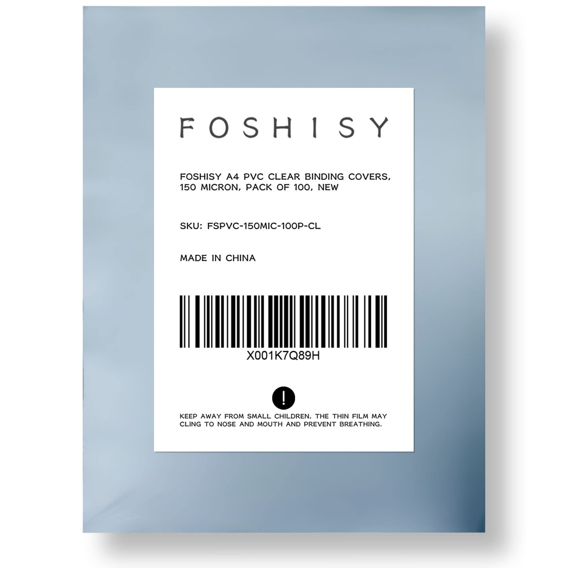 FOSHISY A4 PVC Clear Binding Covers, 150 Micron, Pack of 100 — image 1