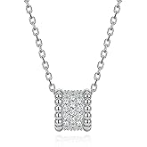 Hitlinker Moissanite Milgrain Necklace for Women, Sterling Silver 925 Column Round Pendant 18K White Gold Plated Dainty Chain Luxury Anniversary Jewelry Birthday Gift for Her