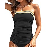 Aqua Eve Strapless Tankini Top Only for Women Bandeau Bathing Suits Ruched Tummy Control Tankini Top No Bottom