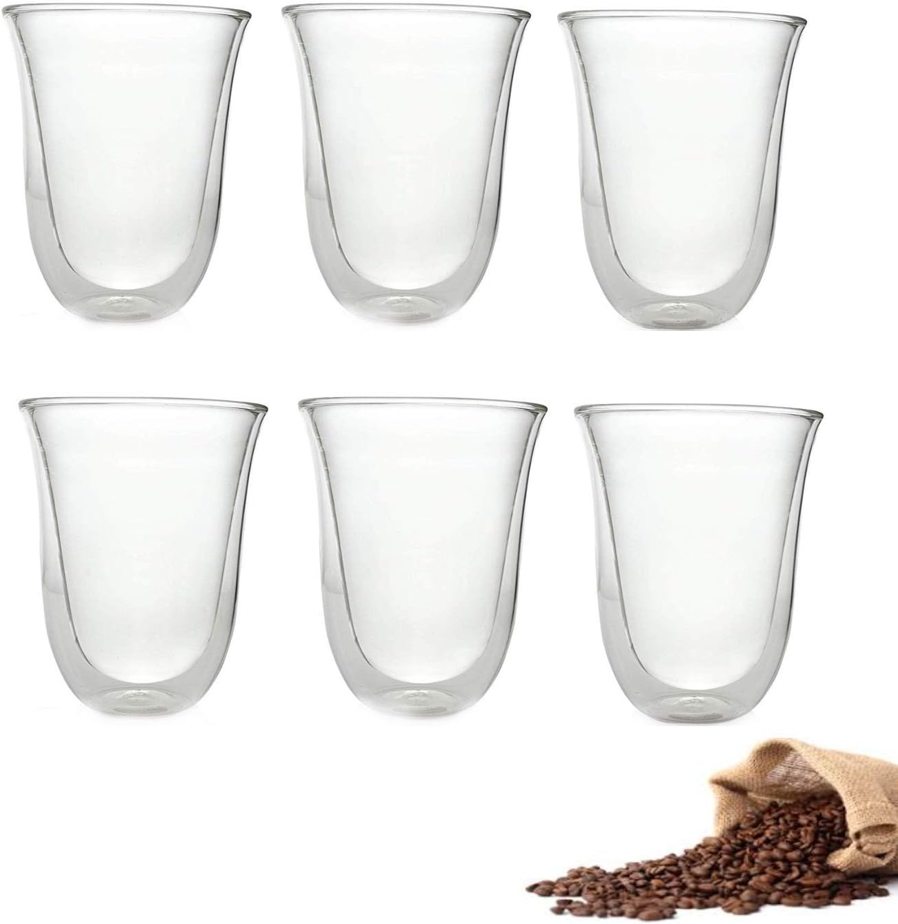 Q Sharp Le Cafetiere 6 x 300 ml 12cm x 10cm Double Walled Medium Latte Mugs Glasses Set Transparent Borosilicate Glass Cups for Tea, Coffee, Latte, Cappuccino, Espresso, Beer- Heat-Resistant Cups