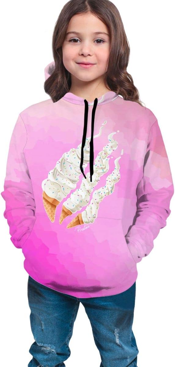 Fashion Preston Playz Fire Ice Cream 3D Print Hoodie Casual Long Sleeve Sweatshirts for Kids Boys and Girls